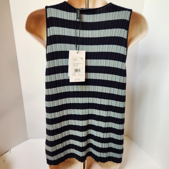 THEORY Classic Stripe Wool Knit Tank in Deep Navy/Eggshell Blue, Medium - Picture 9 of 13